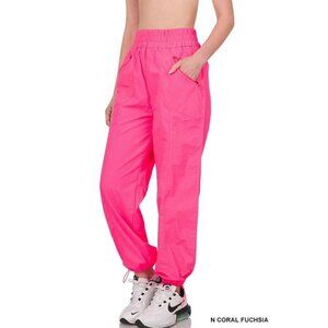 Zenana Womens Neon Coral Fuchsia Windbreaker Joggers 2XL
